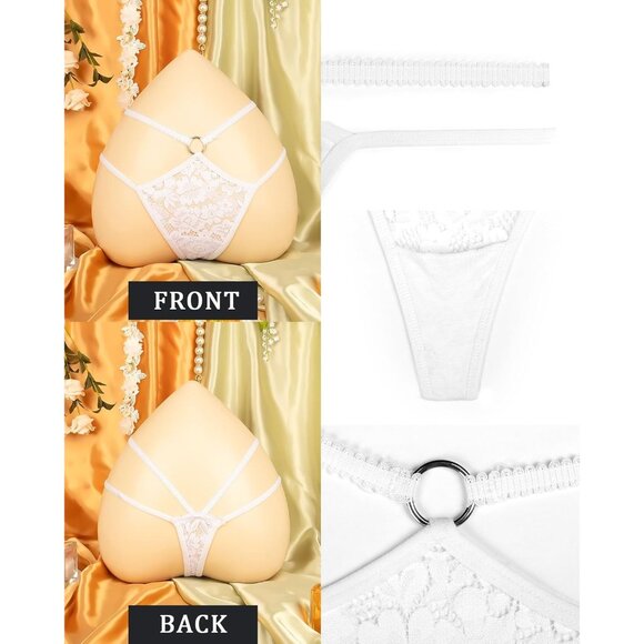 🆕Women’s White Glitter Lace Strappy Sexy Breathable Underwear Panties Polyamide - Picture 5 of 6